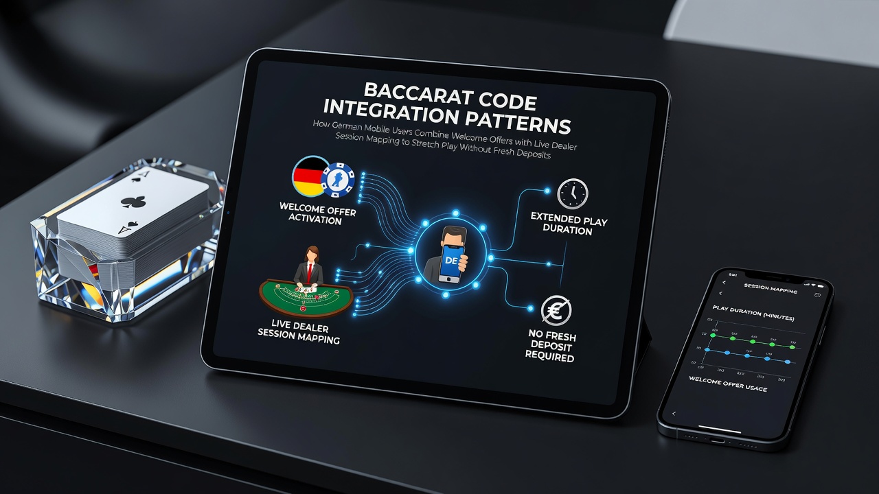 Illustration showing German mobile users integrating baccarat welcome codes with live dealer session mapping on smartphones