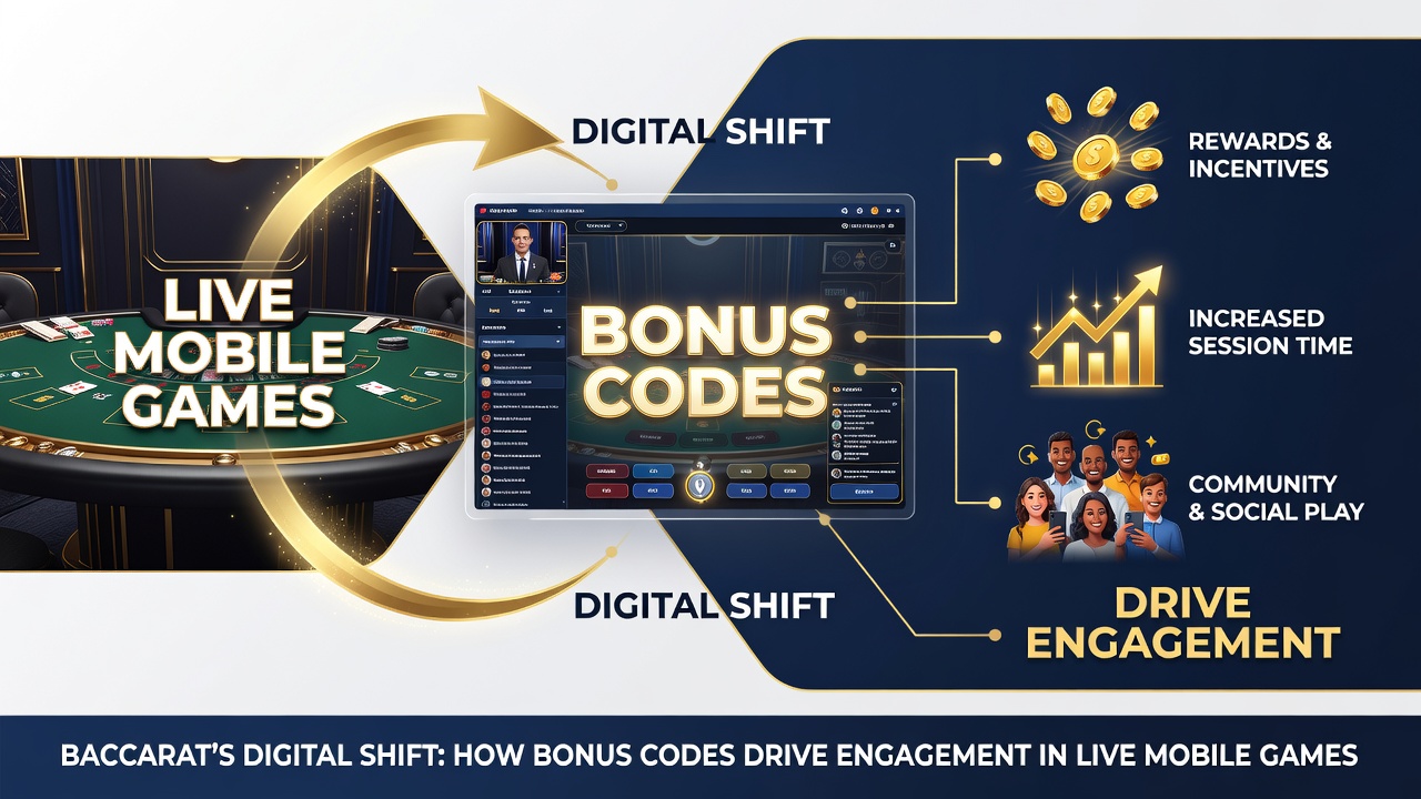 Mobile App-Oberfläche mit Baccarat-Tisch und aktiviertem Bonus-Code