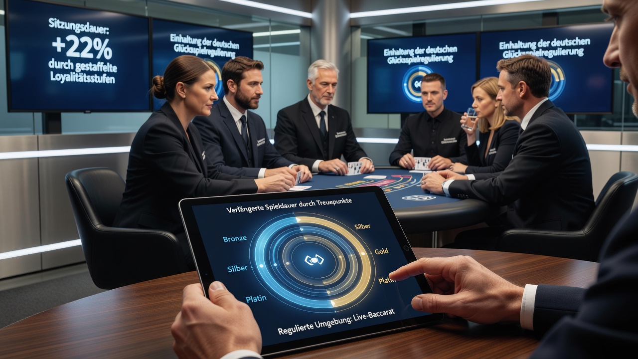 Darstellung gestaffelter Treuelevel in einem deutschen Live-Baccarat-Casino mit Spielerstatistiken