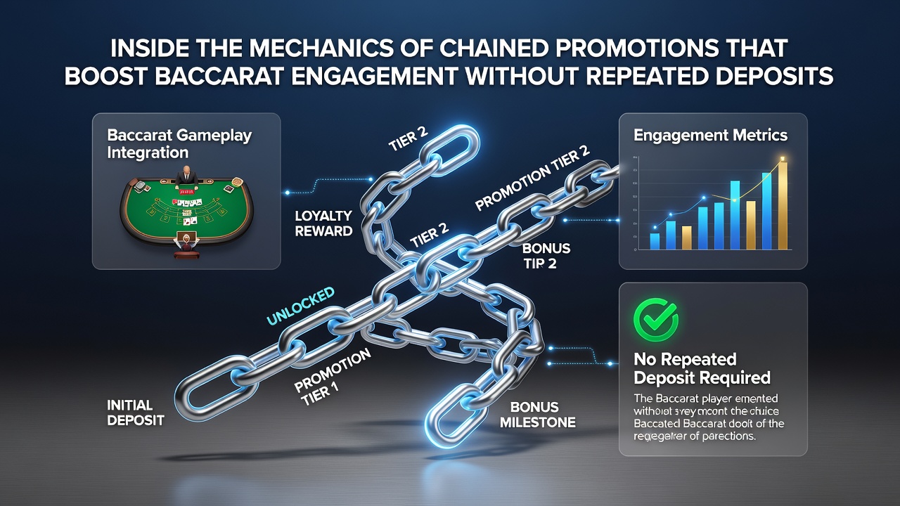 Darstellung der Abläufe bei verketteten Baccarat-Promotionen mit Fokus auf Bonusstufen und Live-Tische