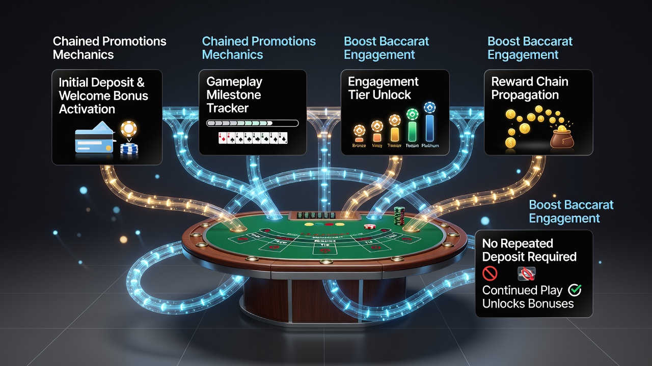 Visualisierung einer Bonus-Kette im Baccarat mit Live-Tisch und Fortschrittsanzeige