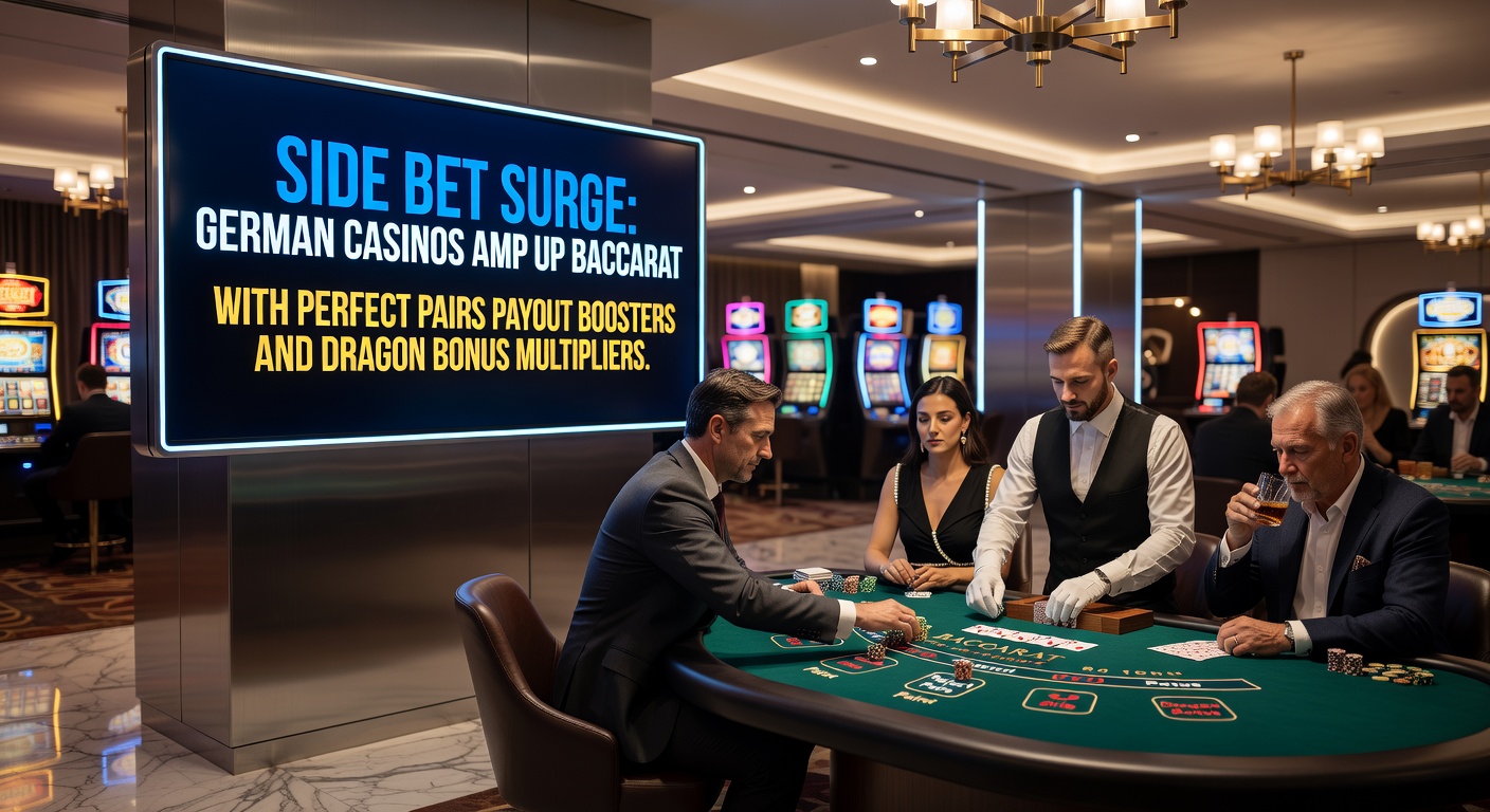 Baccarat-Tisch mit leuchtenden Side-Bet-Optionen für Perfect Pairs und Dragon Bonus in einem modernen deutschen Online-Casino