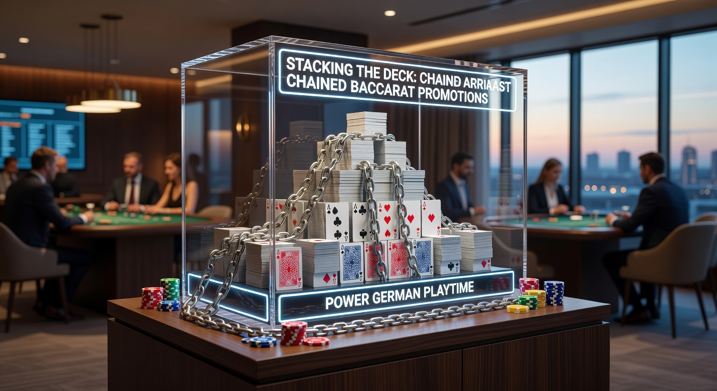 Grafik zeigt verkettete Boni in Baccarat mit Ketten-Symbolen und Spielkarten, die eine verlängerte Spielsession symbolisieren