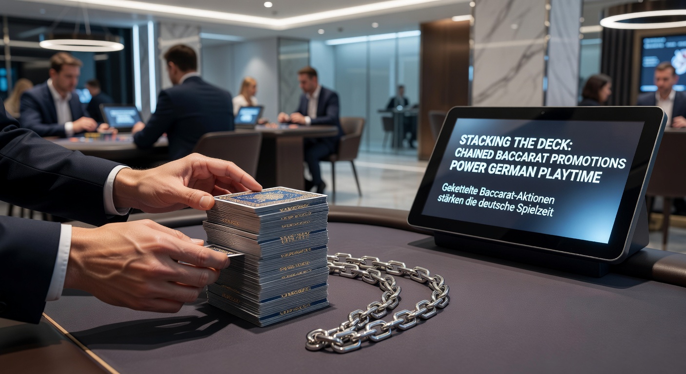 Screenshot einer Baccarat-Promotions-Kette mit Schritten von Deposit-Bonus über Reload bis Cashback, inklusive Fortschrittsbalken für deutsche Spieler