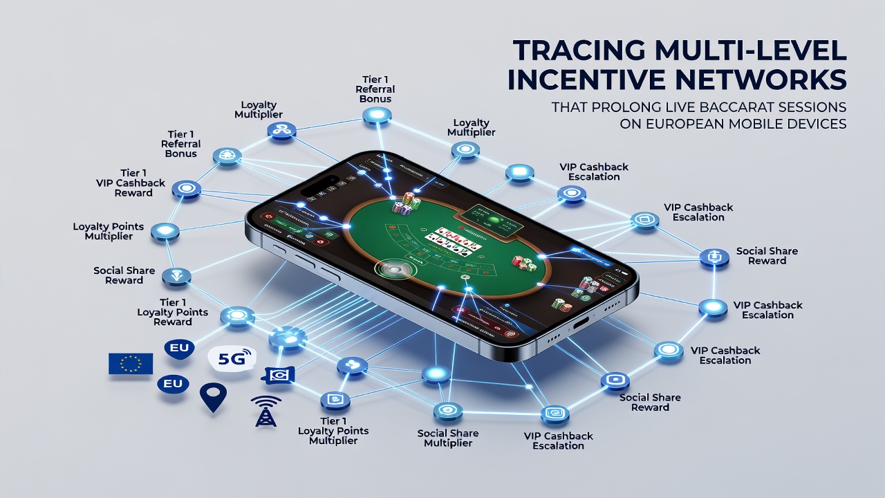 Darstellung eines mobilen Live-Baccarat-Tisches mit integrierten Belohnungsebenen auf europäischen Geräten