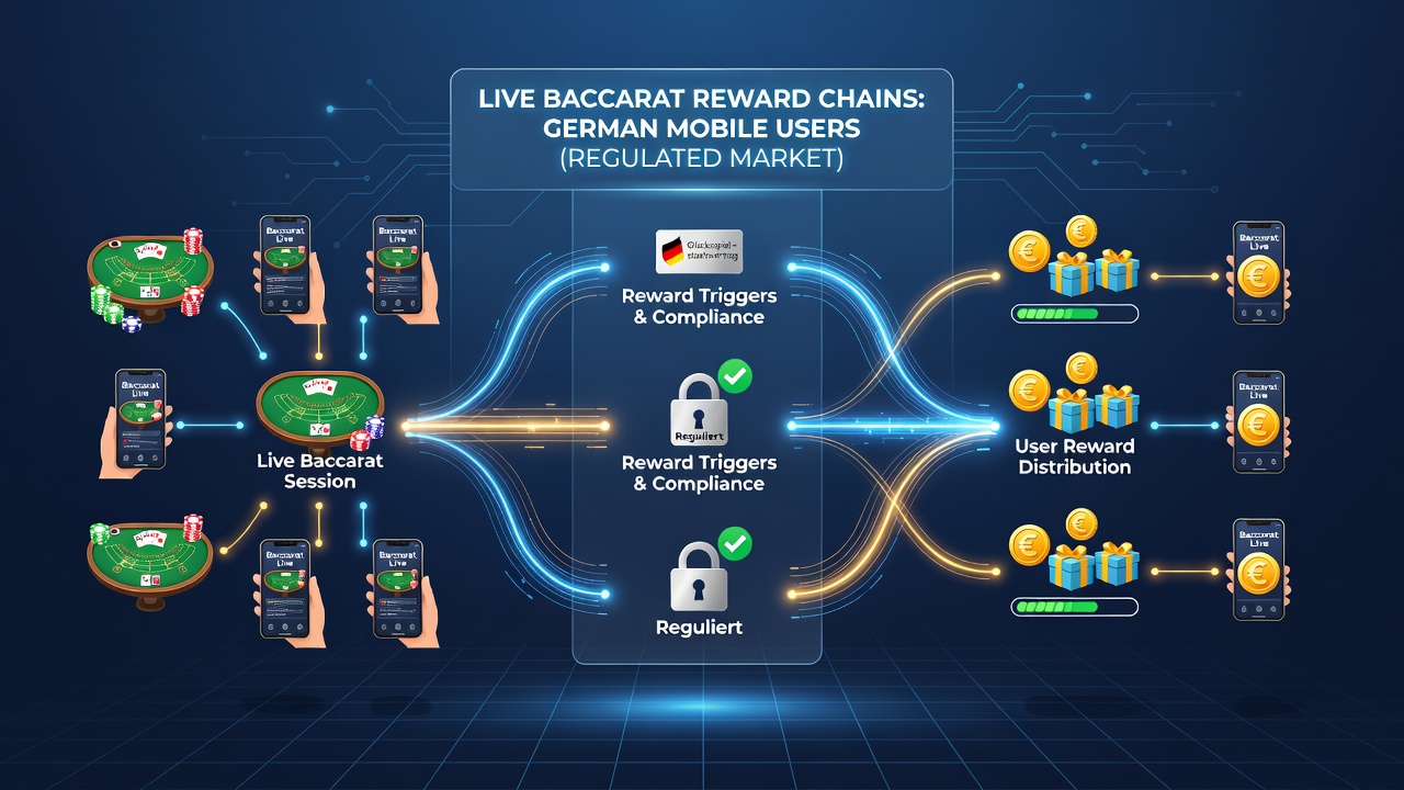 Darstellung einer mobilen App-Oberfläche mit Belohnungsketten für Baccarat